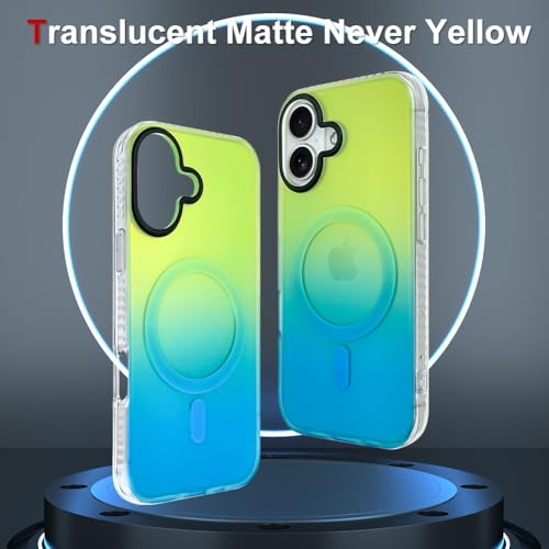 Image of AIGOMARA Magnetic Case for iPhone 17, Compatible with Magsafe, Fluorescent Iridescent Case for Women Girls, Shockproof Translucent Matte Protective Cover 6.3 Inch 2025, Green Blue