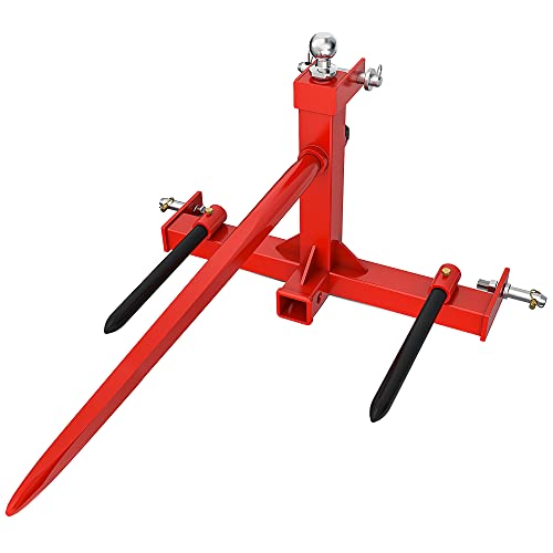 Image of YINTATECH 49 inch 3 Point Hay Spear for Tractor Cat 1 with 2 Stabilizers Bale Spear & 2 inch Receiver with Trailer Ball Gooseneck Drawbar, Loading 3000lbs,Red