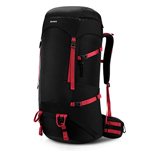 Gonex 65L/75L Internal Frame Hiking Backpack with Rain Cover Black