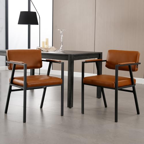 chairus Esszimmerstühle 2er Set Moderne Stühle Küchenstühle für Esszimmer PU Leder Akzentstühle Sessel mit Metallgestell für Wohnzimmer (Braun)