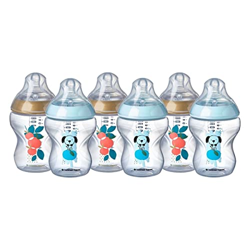 Tommee Tippee Closer to Nature - Biberones, tetina similar al pecho con válvula anticólicos, 260 ml, paquete de 6, decorados (varios colores   modelos)