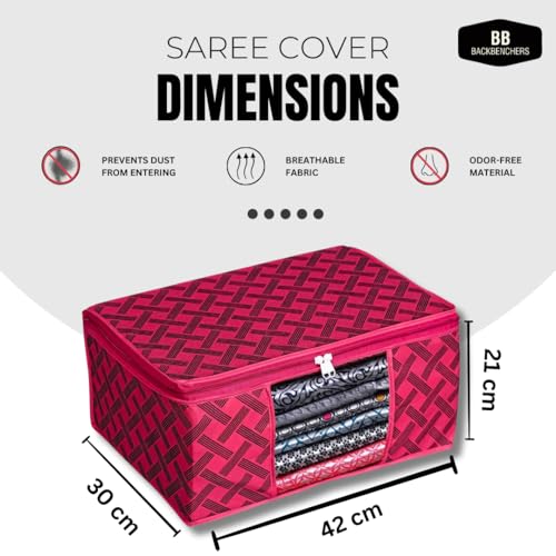 Image of Saree Organizer For Wardrobe - Foldable Saree Covers With Zip, Multipurpose Storage Bag For Suit, Lehanga, Dress Packing With Transparent Window, Pack of 2