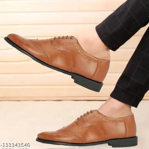 Image of Leatherful Genuine Leather Brogue Shoes for Men | TPR Sole & Nappa Leather Lining | Classic Dress Footwear New