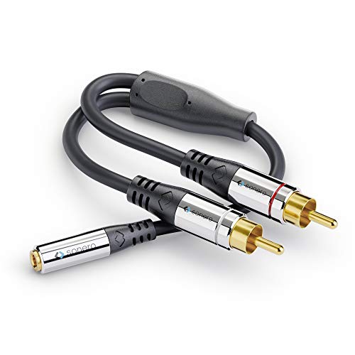 Sonero&reg; Premium Audio Adapter, 0,20m, 2X Cinch Stecker auf 3,5mm Klinke Buchse, schwarz