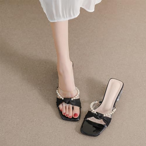 Women's Sparkling Pearl Square Toe Mid-Height Heels Clear Sandals Sexy Open Toe Slip-On Dress High Heels Sandals Prom Daily Classic Office Lady Work Sandals3