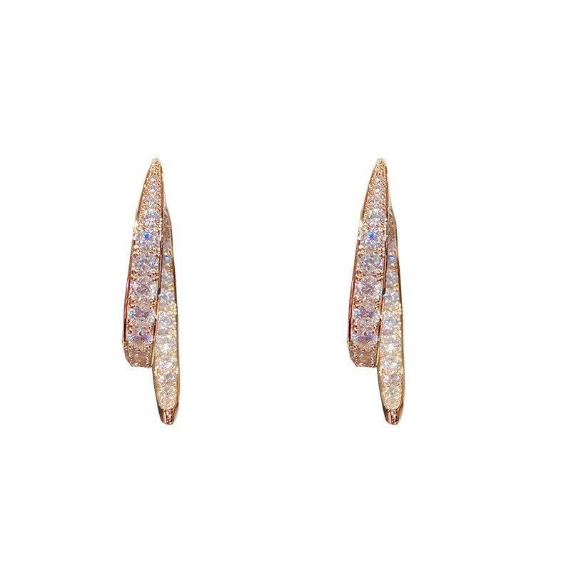 Boucles d'oreilles à aiguille en argent sterling strass cristal de roche grands anneaux
