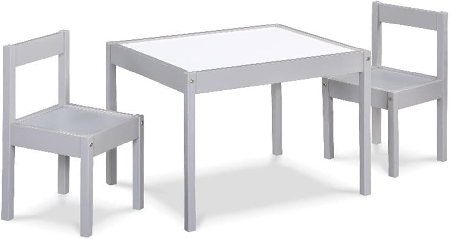 Olive & Opie Gibson 3-Piece Dry Erase Kids Table & Chair Set, Gray