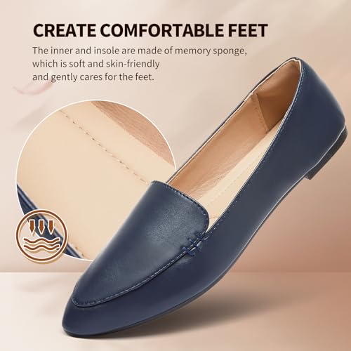 Image of FINIWOR Loafers for Women Flats Shoes Women Pointed Toe Dress Shoes Comfortable Memory Foam Penny Loafers Slip On Shoes