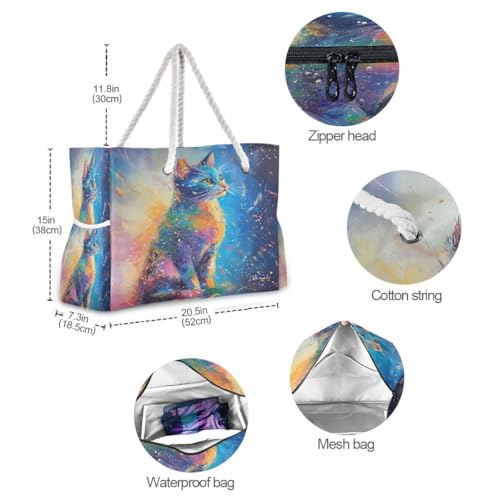 Large Beach Bags Totes Canvas Tote Shoulder Bag Colorful Cats Water Resistant Bags for Gym Travel Daily4