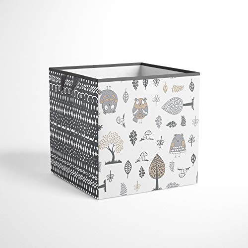 Image of Bacati - Small Storage Tote Owls in the Woods Beige/Grey Neutral 10 X 10 X 10