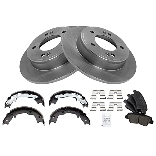Image of TRQ Rear Brake Pad and Rotor Set Ceramic Parking Brake Shoe Compatible with 2012-2013 Hyundai Veloster