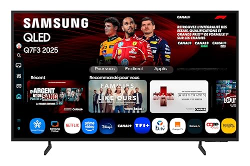 Samsung TV AI 65 Pouces QLED 65Q7F3 4K Smart TV, Quantum Dots, Q4 AI Processor, WiFi, Airplay, HDR, Q-Symphony, OTS Lite, Knox Security, Gaming Hub, Bixby, Application...