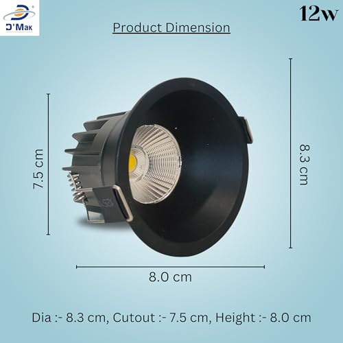 Image of D'Mak 12W Black Body LED Deep COB Light | Recessed LED Ceiling Light for Indoor Lighting (3in1, Pack of 4)