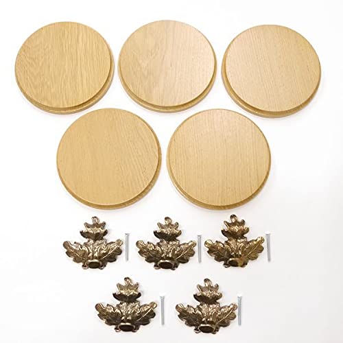 GTK Oferta 5 placas de cuña redondas de roble claro AF 15 cm, tabla cuña, tabla de especias, letrero de trofeos con 5 hojas de roble de portada grande