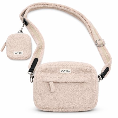 Vetiko Teddy Umhängetasche Stylische Alltagstasche Gassitasche Leckerlitasche aus weichem Teddymaterial
