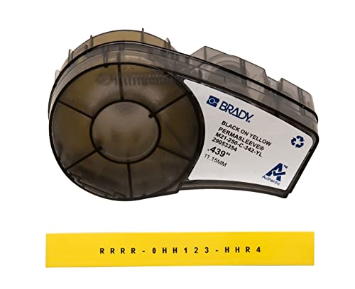 Brady Nastro Etichettante PermaSleeve Termorestringente per M210 e M211 – Etichettatura Elettrica e Marcatura Cavi – Nero su Giallo (11,15 mm x 2.10 m) – M21-250-C-342-YL