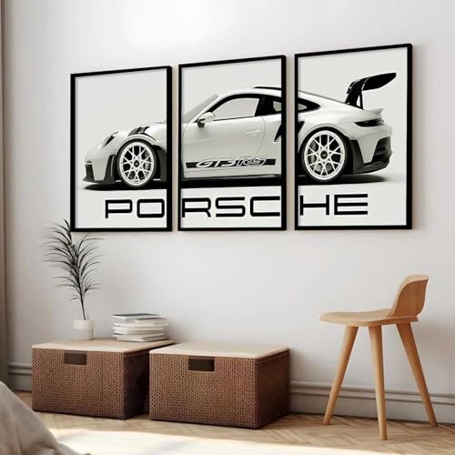 Image of HOMESY Sports Car Framed Posters Gift Items for Boys Room | Wall Decoration for Bedroom Living Room Office Gaming Room Decor | Sports Car Poster with Frame for Wall Decor Set Of 3 Size (10x13 inch, BLACK)