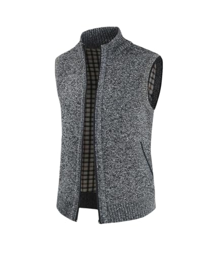 Mens Sweater Vest Trendy Plaid Turtleneck Knit Vest Zipper Fly Cardigan Sleeveless Business Waistcoat