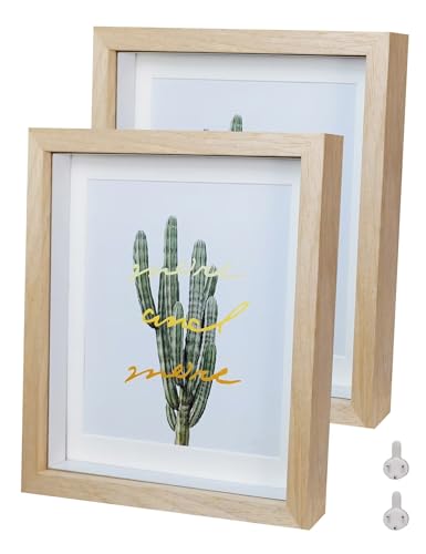 Houstimi Solid Wood Shadow Box Frame 5x7 Picture Frames Small Shadow Box Display Case (2 Pack,Natural Wood) Internal Depth 0.6 inches with Real Glass