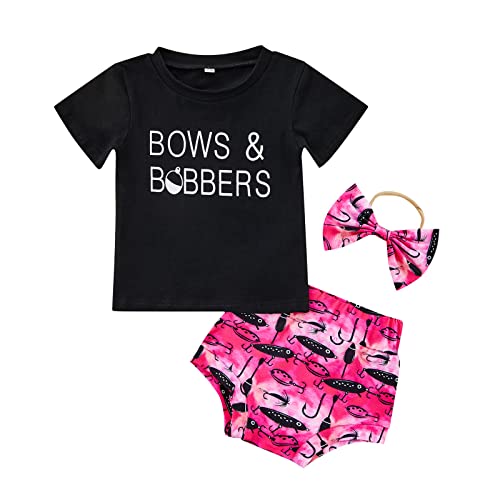 Image of Newborn Baby Girl Clothes Short Sleeve T-Shirt Tops Fish Print Shorts Bottoms Headband 3Pcs Summer Outfits 0-24M