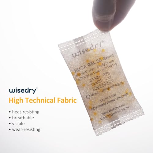 Image of wisedry 20 Gram [12 Packs] Rechargeable Silica Gel Packets Microwave Fast Reactivate in 2MINS Moisture Absorber Desiccant Packs with Orange Indicating Beads Food Grade