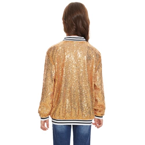 Mowbeat Girls Sequin Jacket Pink Zipper Varsity Jacket for Kids Gold Sparkly Sequin Coat Long Sleeve Glitter Outerwear3