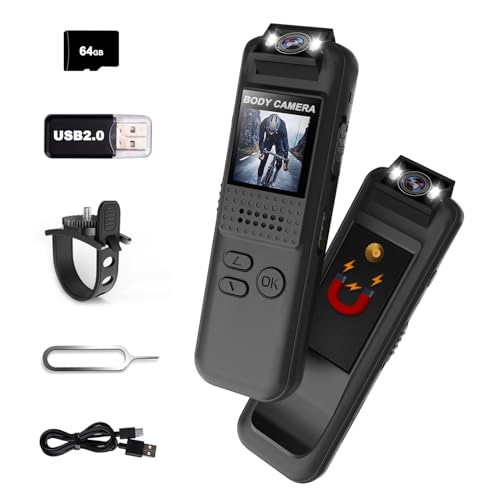 Bextgoo Body Cam, 1080P HD Telecamera Moto con Scheda TF 64GB, Bodycam Polizia Professionale, Clip...