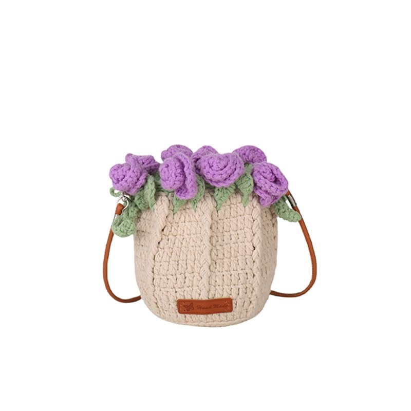 Rose handmade woven crossbody bucket bag, mobile phone bag, gift – perfect for women