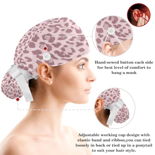 Image of Butterfly Scrub Cap Women with Ponytail & Buttons Adjustable Surgical Nurse Hat with Cotton Sweatband for Long Hair