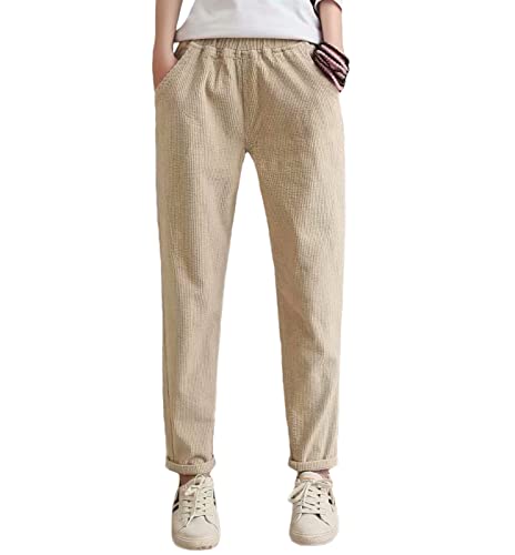 Himifashion Damen Freizeithose Herbst Winter Cordhose Elastische Taille Warme Hose, khaki, XL Himifashion Damen Freizeithose Herbst Winter Cordhose Elastische Taille Warme Hose, khaki, XL