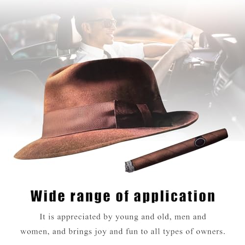 Image of DXNQ Fedora and Cigar Window Decal, Funny Driving Fake with Hat and Cigar Car Stickers, Waterproof Driving Crooner Decals for Vehicle Window Windshield, Car Decor Accessories (Style C)