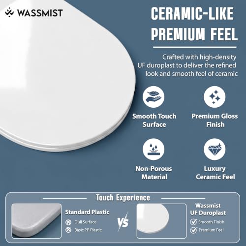 Image of WASSMIST Toilet Seat Cover Set | Premium UF QQ Hinged Toilet Seat Cover with One Touch Quick Release | Soft Close Anti-Bacterial Commode Seat Cover
