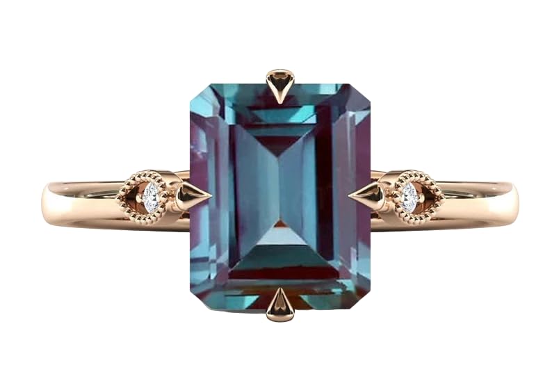 Vintage Alexandrite Engagement Ring, 3 Carat - Emerald Cut Alexandrite Women Wedding Ring 18K Gold Plated Alexandrite Bridal Anniversary Ring Unique Promise Ring Statement Ring For Women Gift's, Anniversary Promise Ring Gift for Her {BL-AL-100}