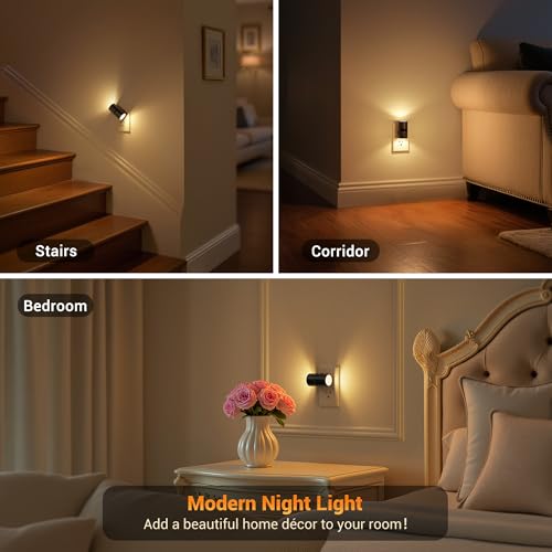 Image of JandCase Motion Night Light, Rotating Night Lights Plug into Wall, 3 Colors | 3000K-5000K-Amber, Dusk to Dawn & Motion Sensor, 3 Level Brightness Nightlight for Bathroom Bedroom Hallway [2 Pack]