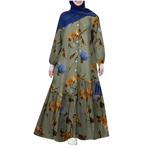 Bañador para mujer, color rojo, musulmán, abaya, manga larga, con botones, vestido informal, vestido de playa de Dubai, verde, XXXL
