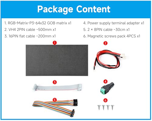 Image of 2048 RGB Full-Color LED Matrix Panel, 3mm Pitch, 64 x 32 Pixels Display Screen Compatible with Raspberry Pi 5 /4B /Zero 2W /Zero / Pico 2W /Pico 2W, ESP32, Support Adjustable Brightness,GOB-Waterproof