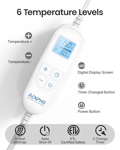RENPHO Electrical Heating Pad for Again, Electrical Warmth pad for Neck and Shoulders, FSA Eligible & HSA Retailer, 24"x33" Grey - Image 4
