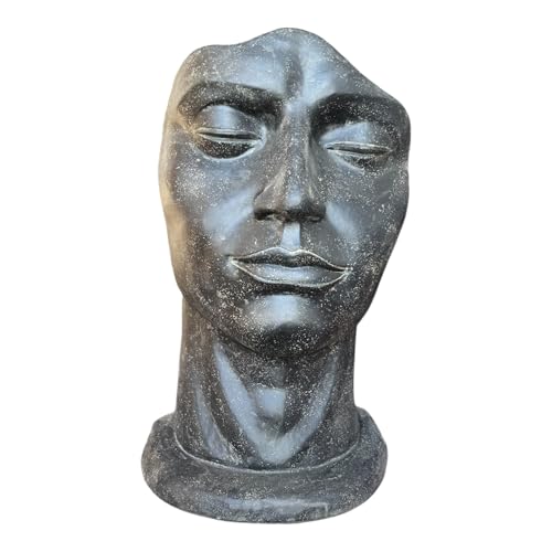 FaHome Scultura del viso maschile - Giardino, Terrazza, Ingresso - Robusto ed estetico - Viso addormentato in calcestruzzo - 125x77x50 cm