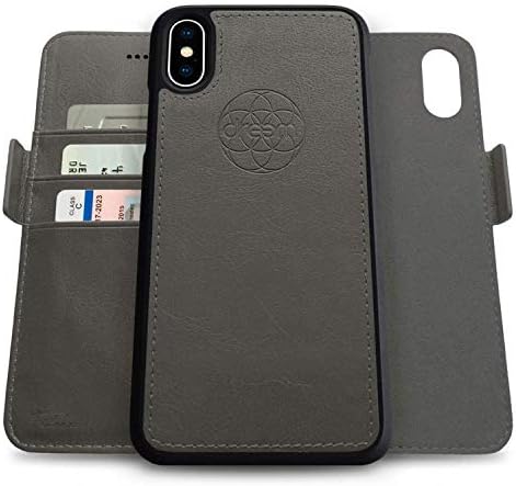 Dreem Fibonacci 2-in-1 Wallet Case for Apple iPhone X & Xs - Luxury Vegan Leather, Magnetic Detachable Shockproof Phone Case, RFID Card Protection, 2-Way Flip Stand - Grey