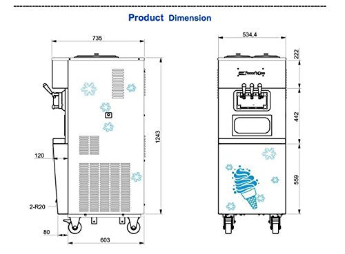 Commercial Soft Ice Cream Machine, Soft Ice Cream Maker, Frozen Yogurt Machine 38L/Hour 2+Mix Flavor Standing Model Stainless Steel #TOP2