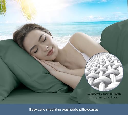 Image of ROYALE LINENS 100% Organic Cotton Percale Pillowcases Set of 2 - Queen Size Percale Pillowcase - Queen Set of 2 Pillow Cover - Breathable, Cool & Crisp Pillow Cases (20 inchx30 inch, Hunter Green)