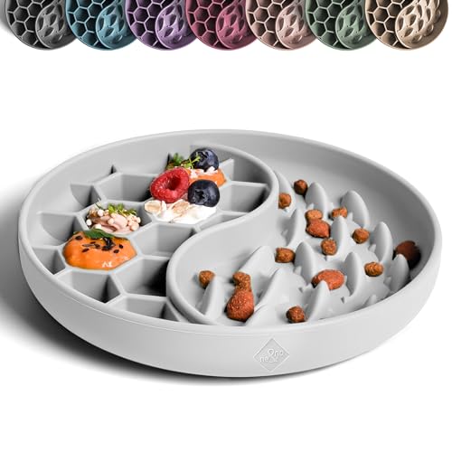 ne&no® Anti Schling Napf für Hunde und Katzen I Slow Feeder I Leckmatte Hund mit großem Saugnapf I Schleckmatte Katze für Nassfutter und Trockenfutter (Stone Grey)