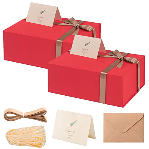 LIFELUM Christmas Boxes 2 Pack 13.85 x 8.35 x 4.45 inch Large Gift Boxes with Magnetic Lids for Presents Red Gift Boxes Valentine's Gift Box Contains Card, Ribbon, Shredded Paper Filler