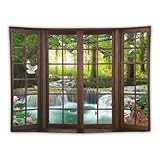 Houselerax Waterfall Landscape Tapestry Wall Hanging Nature 3D Scenery View Forest Lake Botanical Scape Tapestries Home Decor for Living Room Bedroom Apartment Farmhouse Dorm 40'x30'