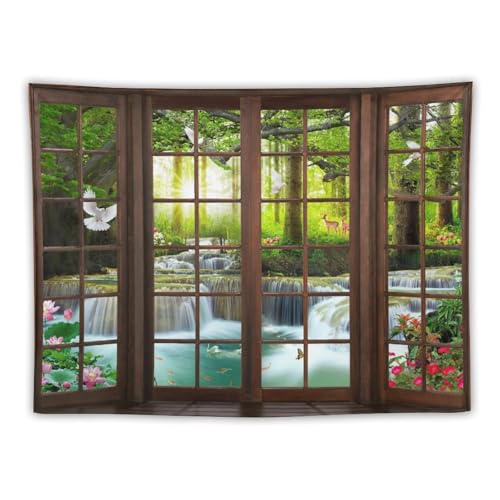 Houselerax Waterfall Landscape Tapestry Wall Hanging Nature 3D Scenery View Forest Lake Botanical Scape Tapestries Home Decor for Living Room Bedroom Apartment Farmhouse Dorm 60"x50"