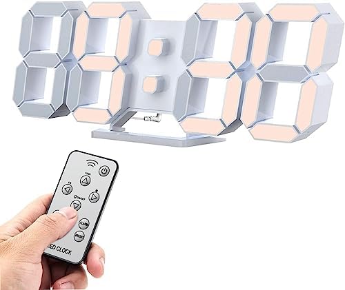 COVERY Digital Wall 3D Clock, Led Desk Clocks, 10 '' Big Display, Floating Decorative Mounted for Bedroom, Kitchen, Home - Alarm, Snooze, Temperature, Remote, Nightlight, Auto Brightness, Warm Light