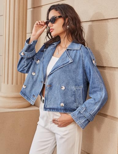 Denim Jacket for Women Cropped Trench Coat Double Breasted Lightweight Jean Jackets Casual Outerwear 2025 Trendy3