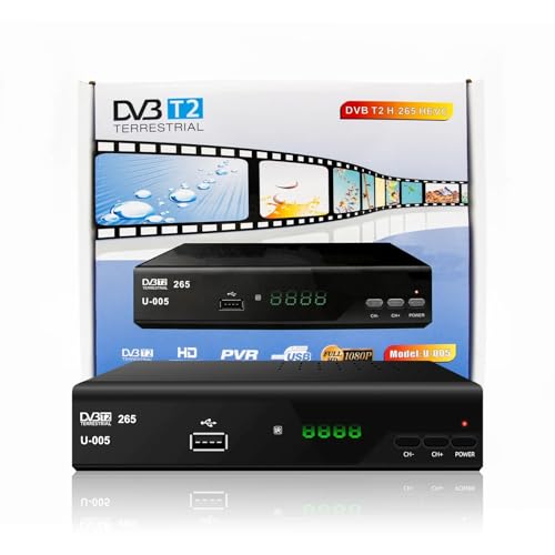 Decodificador TDT HD DVB-T2 H.265 HEVC, Full HD 1080P, PVR USB, Control Remoto 2 en 1, Negro, Modelo U-005