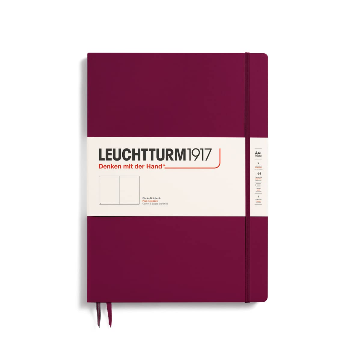 LEUCHTTURM1917 - Notebook Hardcover Master Slim A4+ - 123 Numbered Pages for Writing and Journaling (Port Red, Plain)