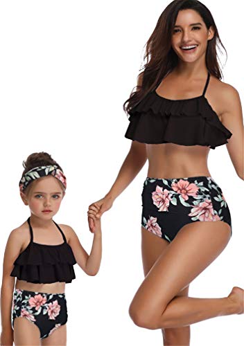 BOFETA Mother and Daughter Swimwear Two Piece Flounce Bathing Suit Halter Neck Falbala Bikini Set2